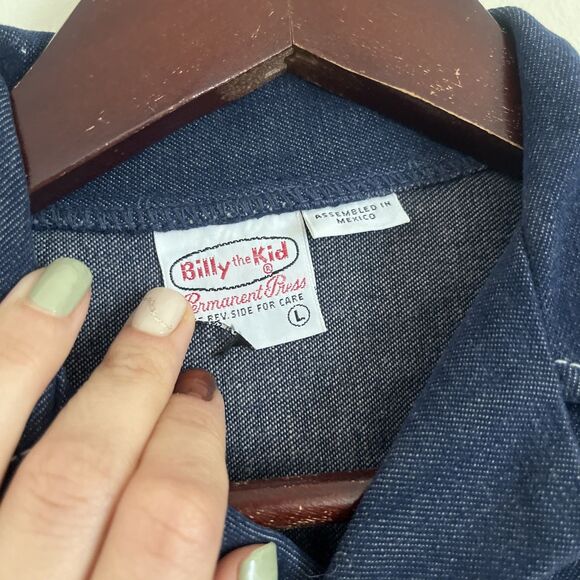 Billy The Kid Vintage Blue Denim Snap Button Logo Western Jacket- Youth Large - Picture 6 of 7